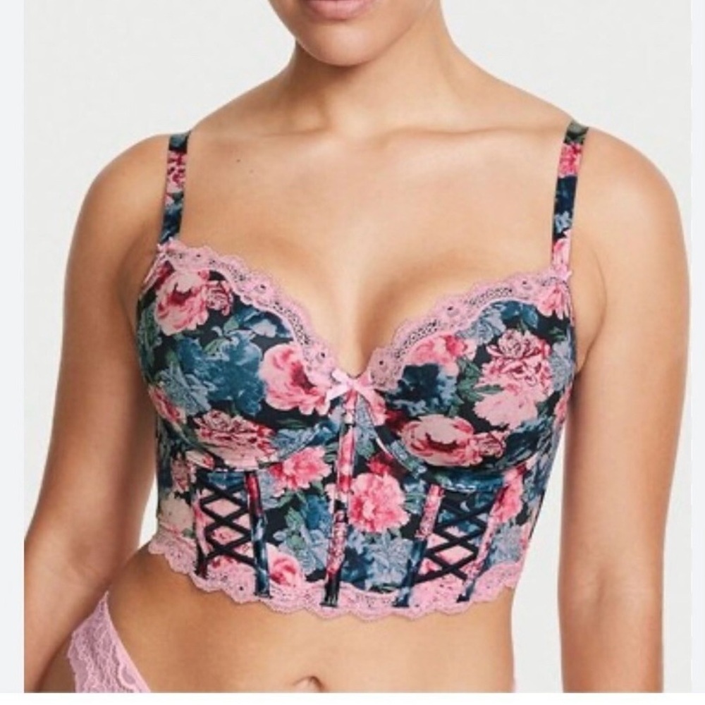 VIctorias Secret Dream Angels Lined Demi LONG LINE Bra 34B - NWT - Bloom Print